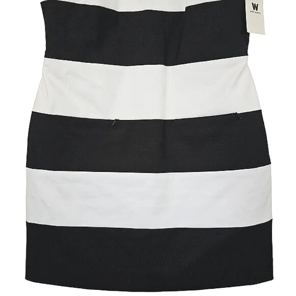 NWT W‎ by Worth Black Dress 2 White Stretch Cotton Twill Stripe Cutaway Mini - Picture 4 of 11